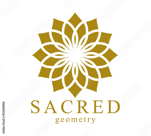 Flower of Life ancient symbol beautiful elegant vector logo or emblem isolated over white background, sacred geometry design element, esoteric sign.