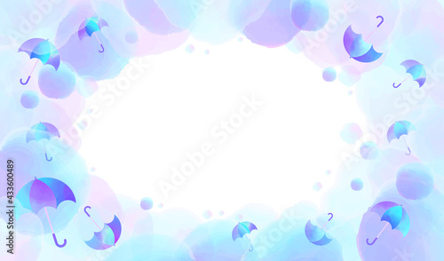 水彩で描いた傘と水玉のフレーム