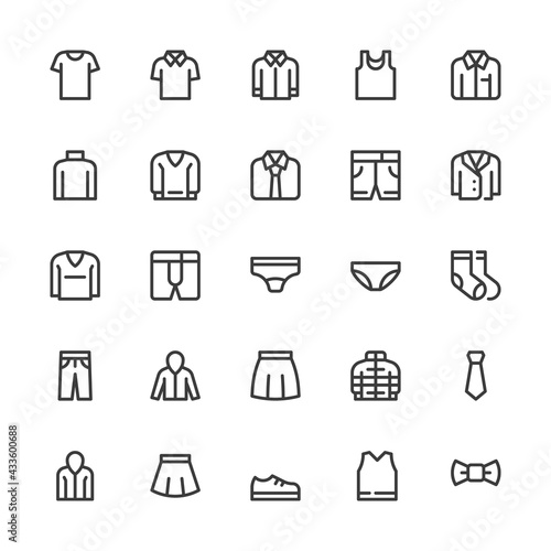Women's and Men's clothing, Outdoor Recreation Apparel, Underwear. Simple Interface Icons for Mobile Apps. Editable Stroke. 32x32 Pixel Perfect.