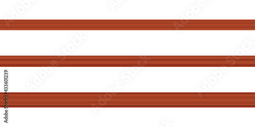 Vector illustration different shapes skirting boards for wall or floor isolated on white background. Set of realistic brown seamless baseboards in flat style. Plastic or wood molding patterns.
