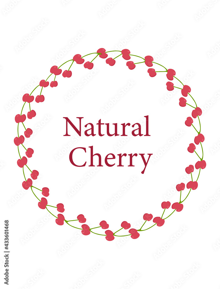 Cherry circle with the inscription natural cherry for web design or packaging