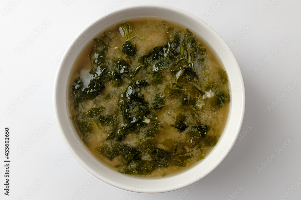Mallow miso soup on a white background Mallow miso soup on a white background