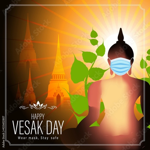 Indian Buddha Purnima festival with text, illustration is showing Buddha seating and absorbed in meditation
