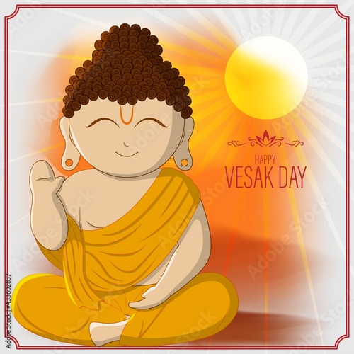 Indian Buddha Purnima festival with text, illustration is showing Buddha seating and absorbed in meditation
