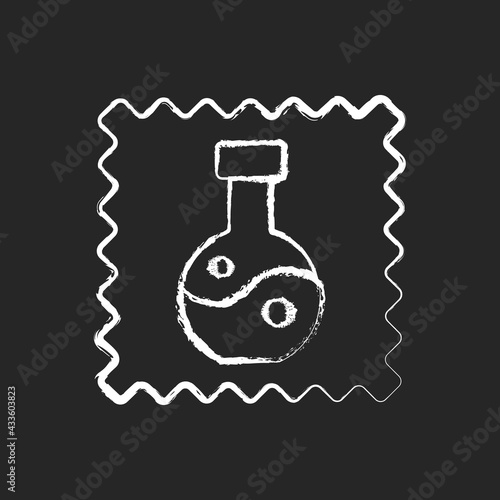 Synthetic fabric property chalk white icon on black background. Fiber label. Artificial fiber. Special textile property. Man made tissue type. Isolated vector chalkboard illustration