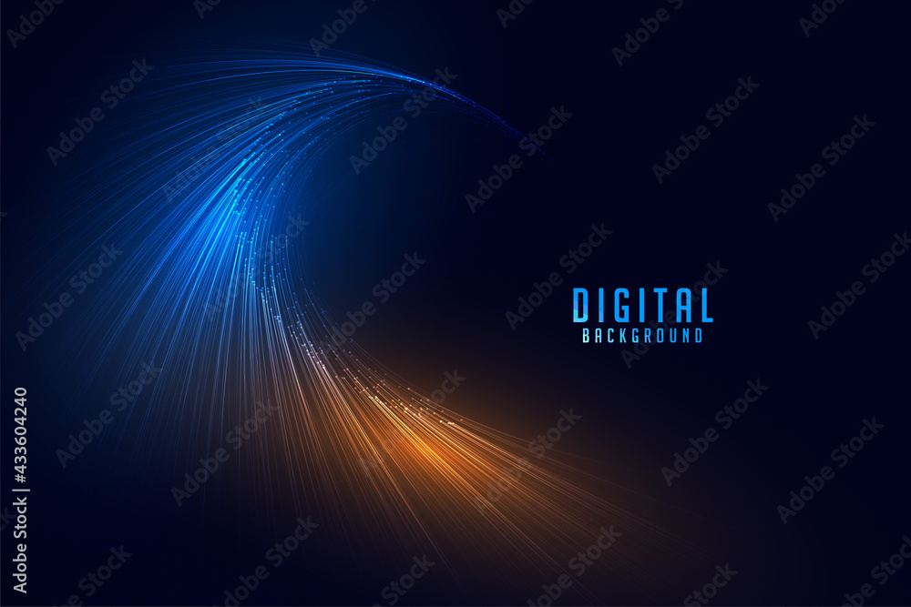 flowing digital particle lines technology background - obrazy, fototapety, plakaty 