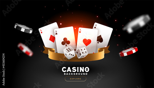 casino background with playing card dice and flying chips