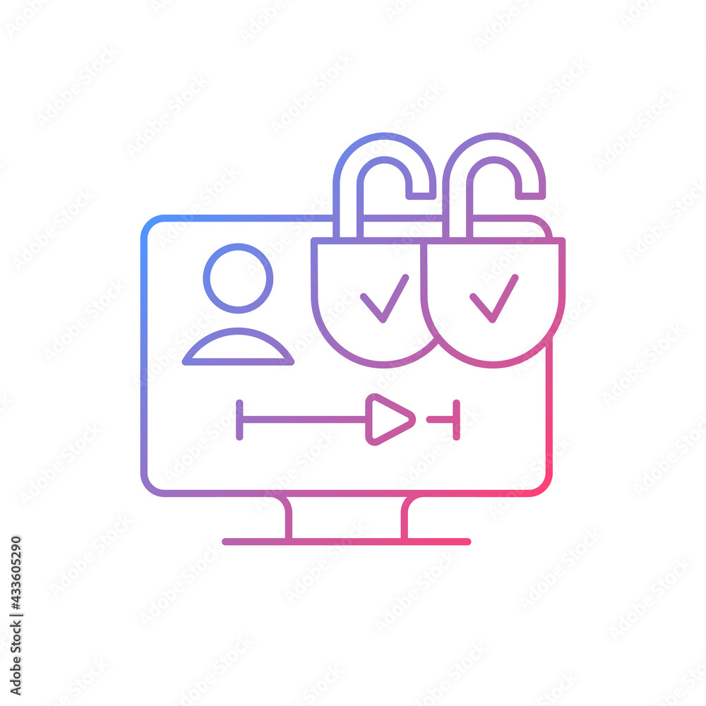 Multiple viewer profiles gradient linear vector icon. Multi-device access. Sharing benefits at no additional cost. Thin line color symbols. Modern style pictogram. Vector isolated outline drawing Multiple viewer profiles gradient linear vector icon. Multi-device access. Sharing benefits at no additional cost. Thin line color symbols. Modern style pictogram. Vector isolated outline drawing