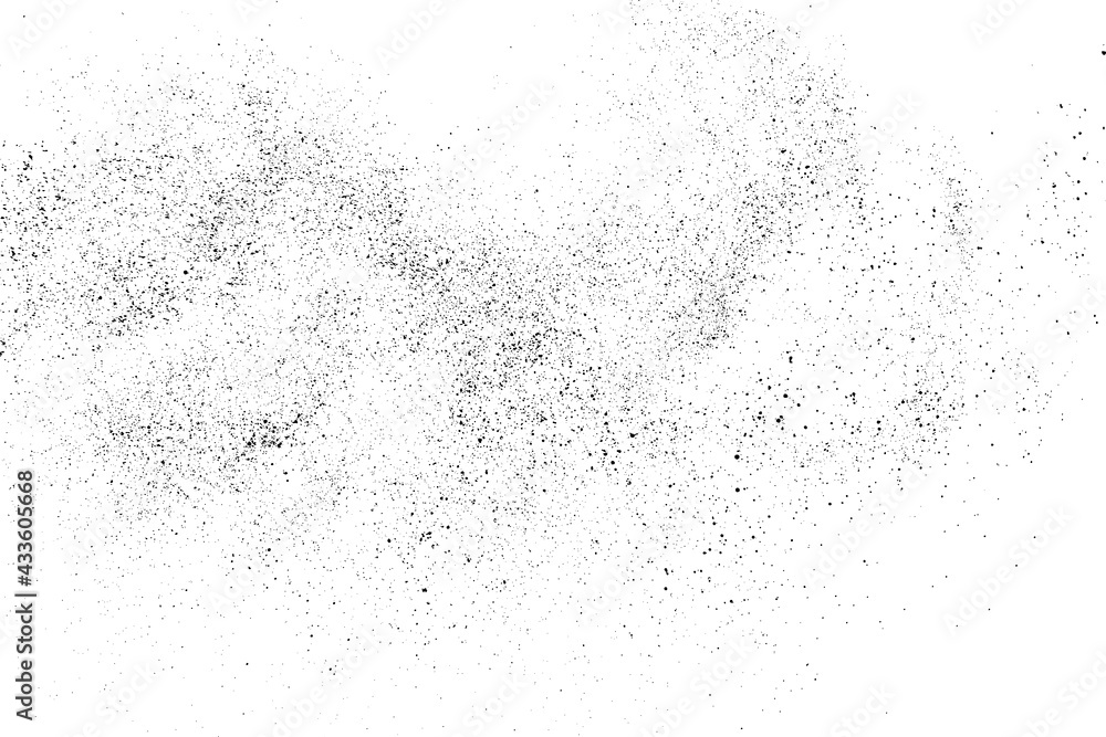 Distressed black texture. Dark grainy texture on white background. Dust overlay textured. Grain noise particles. Rusted white effect. Grunge design elements. Vector illustration, EPS 10.