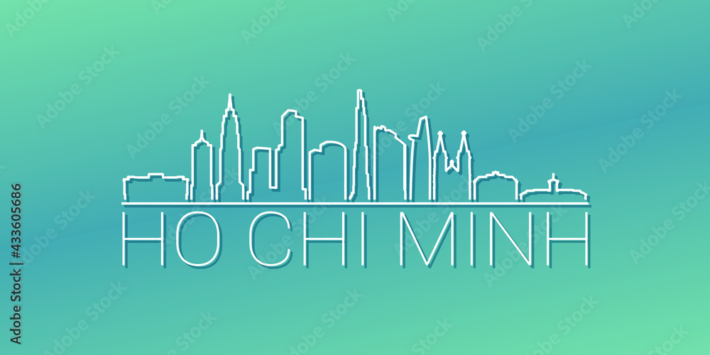 Ho Chi Minh City, Vietnam Skyline Linear Design. Flat City Illustration Minimal Clip Art. Background Gradient Travel Vector Icon.