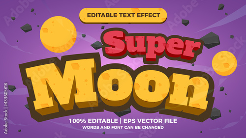 super moon editable text style effect illustrator. comic game tittle vector design template