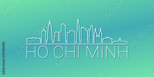 Ho Chi Minh City  Vietnam Skyline Linear Design. Flat City Illustration Minimal Clip Art. Background Gradient Travel Vector Icon.
