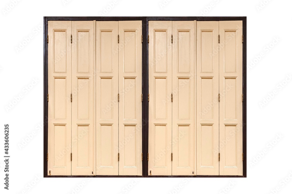 Cream-colored antique wooden window frame isolated on a white background Cream-colored antique wooden window frame isolated on a white background