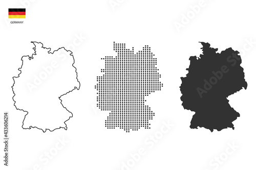 3 versions of Germany map city vector by thin black outline simplicity style, Black dot style and Dark shadow style. All in the white background.