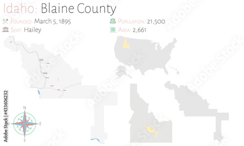 Large and detailed map of Blaine county in Idaho  USA.