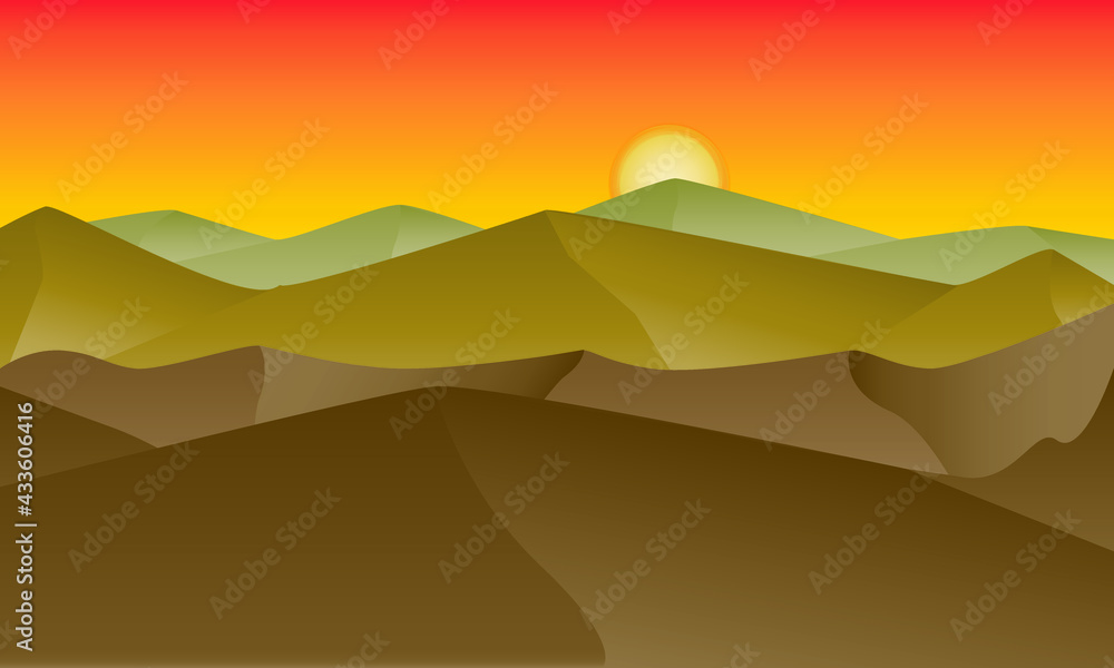Landscape of sand dunes at sunset