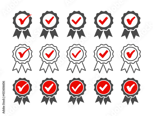 Set of check mark icons. Approval badge vector symbols.