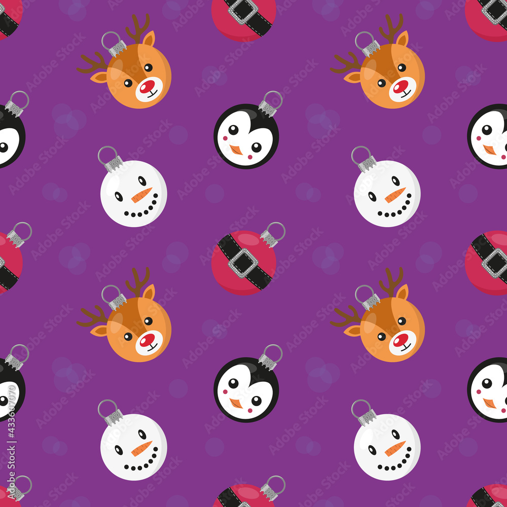 Christmas seamless pattern with animal baubles. Christmas seamless pattern with animal baubles.