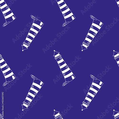 Navy blue seamless pattern with lighthouse.