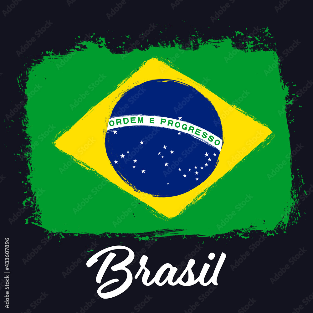 Fototapeta premium Brasil, flag of Brazil, banner with grunge brush