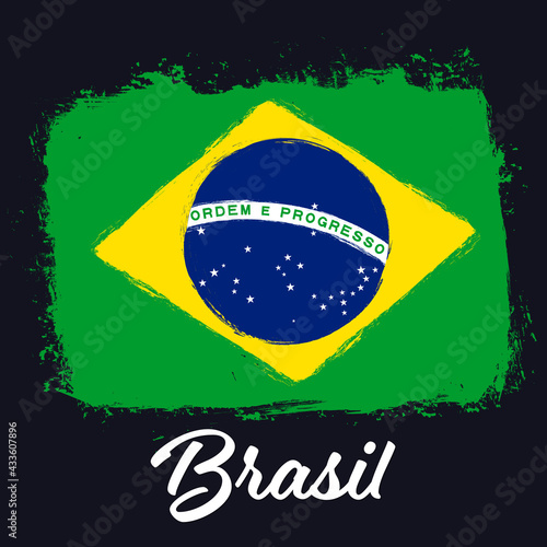 Brasil, flag of Brazil, banner with grunge brush