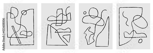 Modern abstract painting. Abstract posters art set. Hand drawn various shapes.