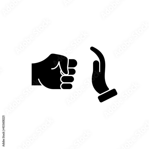 Domestic Violence icon. Stop Violence. Domestic Abuse. Fist as symbol of Violence. Icon Fist and Stop Hand Gesture. Vector illustration