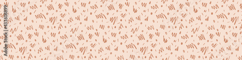 Seamless minimalist doodle flower border pattern. Calm earthy color edge banner. Simple modern scandi unisex baby design. Organic childish gender neutral masking tape design. Hand drawn floral trim.