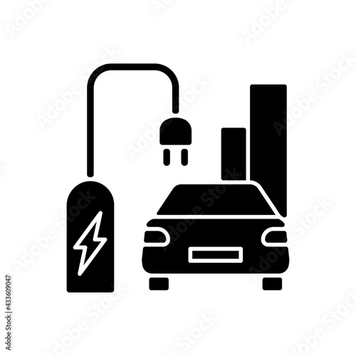 On street residential EV charging black glyph icon. Charging stations for electromobiles on streets. Place to charge car battery. Silhouette symbol on white space. Vector isolated illustration