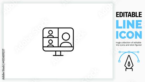 Editable line icon of an online meeting