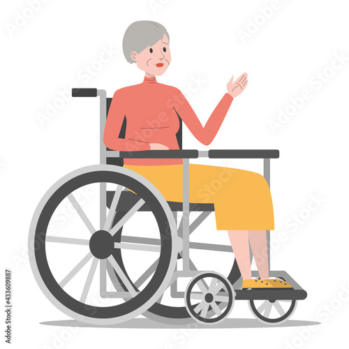 Disabled old woman in the wheelchair vector isolated. Handicapped person, senior lady. Problem with health. Female person with disability.