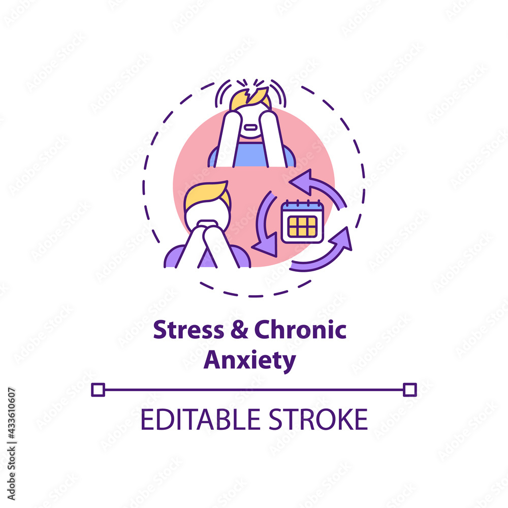 Stress and chronic anxiety concept icon. Mental health problems. Self control issues outcome idea thin line illustration. Vector isolated outline RGB color drawing. Editable stroke
