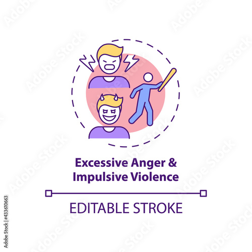 Excessive anger and impulsive violence concept icon. Mental health issue. Self control problem idea thin line illustration. Vector isolated outline RGB color drawing. Editable stroke