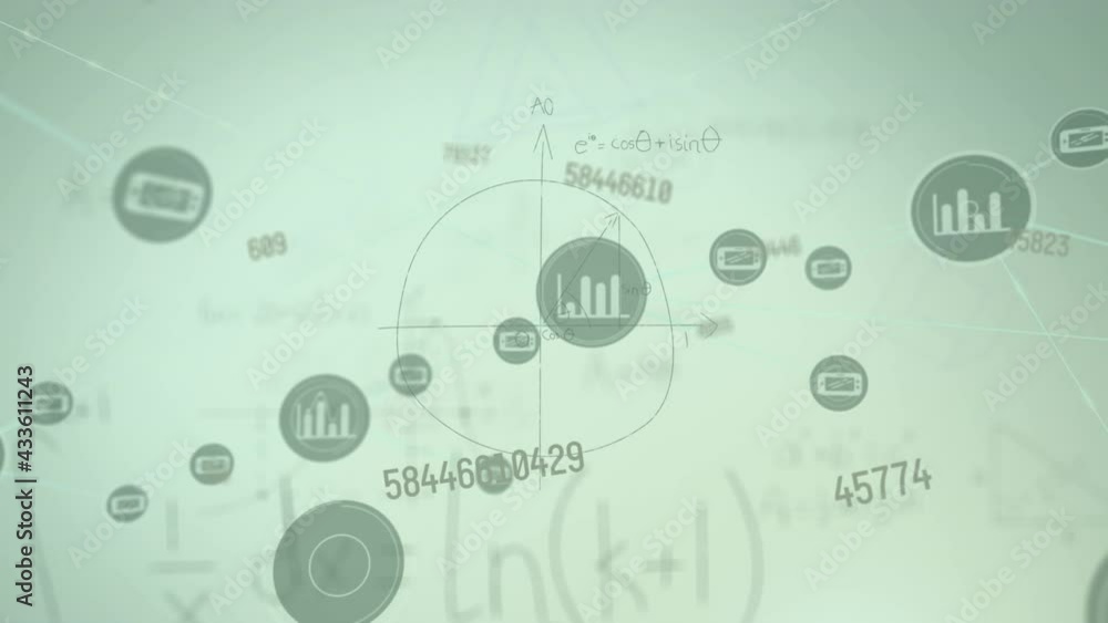 Animation of scientific data processing over mathematical equations and digital icons Animation of scientific data processing over mathematical equations and digital icons