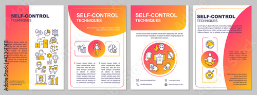 Self control techniques brochure template. Work life harmony. Flyer, booklet, leaflet print, cover design with linear icons. Vector layouts for presentation, annual reports, advertisement pages
