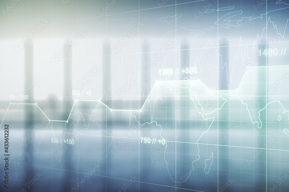 Multi exposure of creative statistics data hologram on empty modern office background, stats and analytics concept Multi exposure of creative statistics data hologram on empty modern office background, stats and analytics concept
