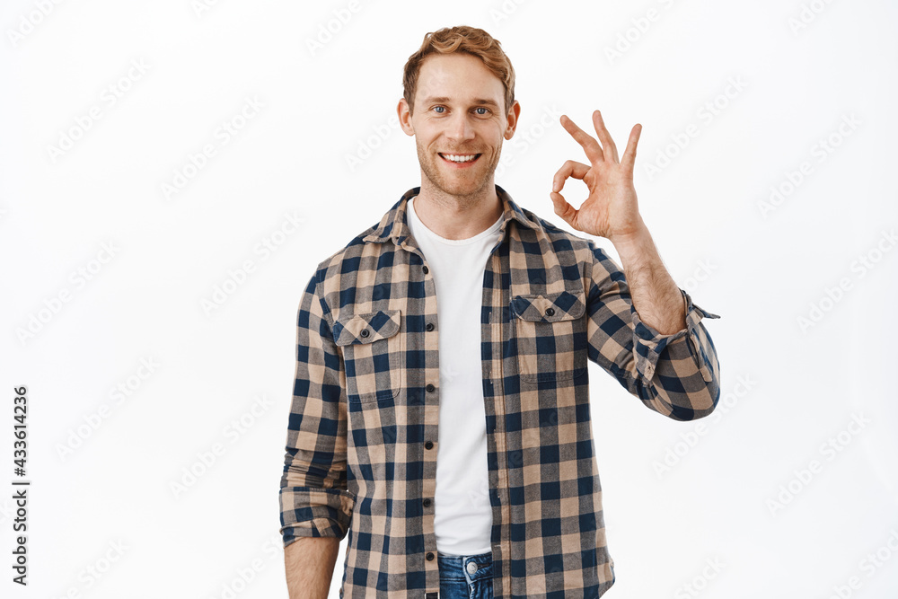 All good. Smiling redhead man with honest sincere face, guarantee quality, showing OK okay sign as all under control, assure and recommend, give positive feedback, praise product All good. Smiling redhead man with honest sincere face, guarantee quality, showing OK okay sign as all under control, assure and recommend, give positive feedback, praise product