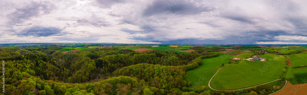 Panorama landschaft Landwirtschaft Windrad Wald