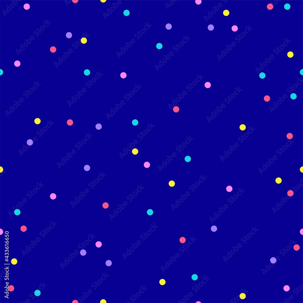 Seamless background with dots, lights. Night sky in flat design style. Hand drawn trendy vector illustration. For printing on fabrics, wallpapers, covers, backgrounds, packaging