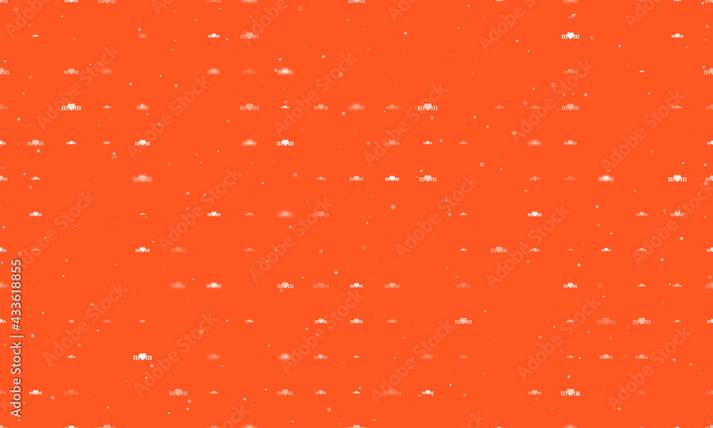 Seamless background pattern of evenly spaced white mother's day symbols of different sizes and opacity. Vector illustration on deep orange background with stars Seamless background pattern of evenly spaced white mother's day symbols of different sizes and opacity. Vector illustration on deep orange background with stars