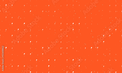 Seamless background pattern of evenly spaced white balloon symbols of different sizes and opacity. Vector illustration on deep orange background with stars