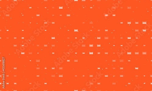 Seamless background pattern of evenly spaced white baby cot symbols of different sizes and opacity. Vector illustration on deep orange background with stars