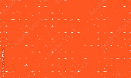 Seamless background pattern of evenly spaced white mother's day symbols of different sizes and opacity. Vector illustration on deep orange background with stars