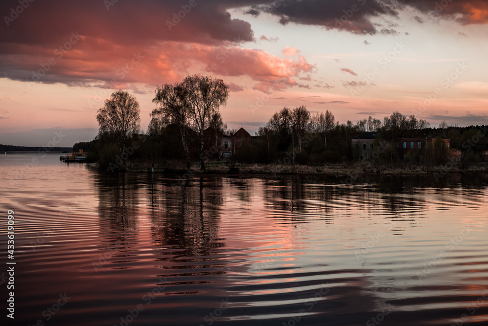 Sunset on the Volga River in Myshkin