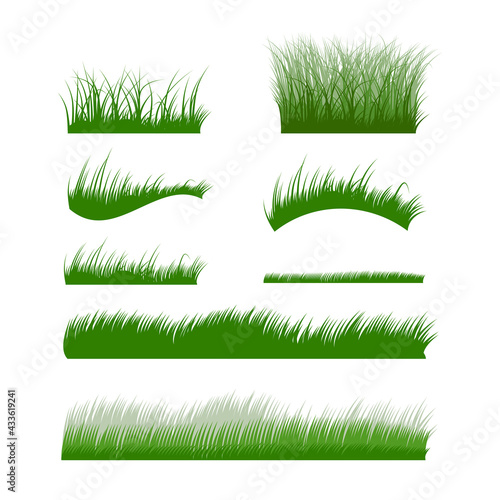 Green grass decorative elements. Vector design isolated on transparent background.