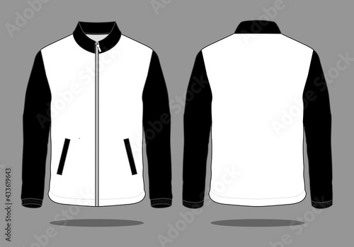 White-Black Jacket Design on Gray Background, Front and Back Views, Vector File.