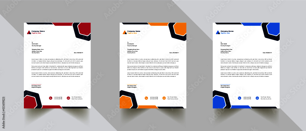 Multipurpose corporate businesses template with a4 size. a stationery item with modern letterhead blue, red, and yellow