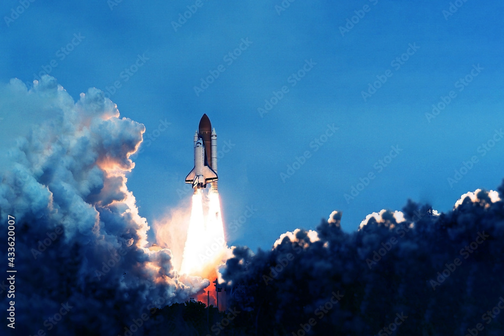 Start of the shuttle from the platform. Elements of this image were furnished by NASA.