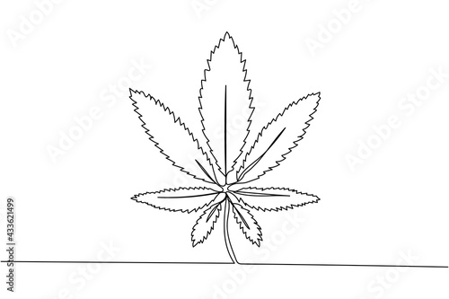 Continuous one line of marijuana cannabis in silhouette. Linear stylized. Minimal style.