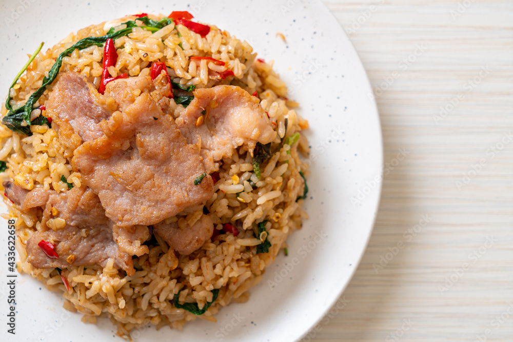 fried rice with Thai basil and pork fried rice with Thai basil and pork